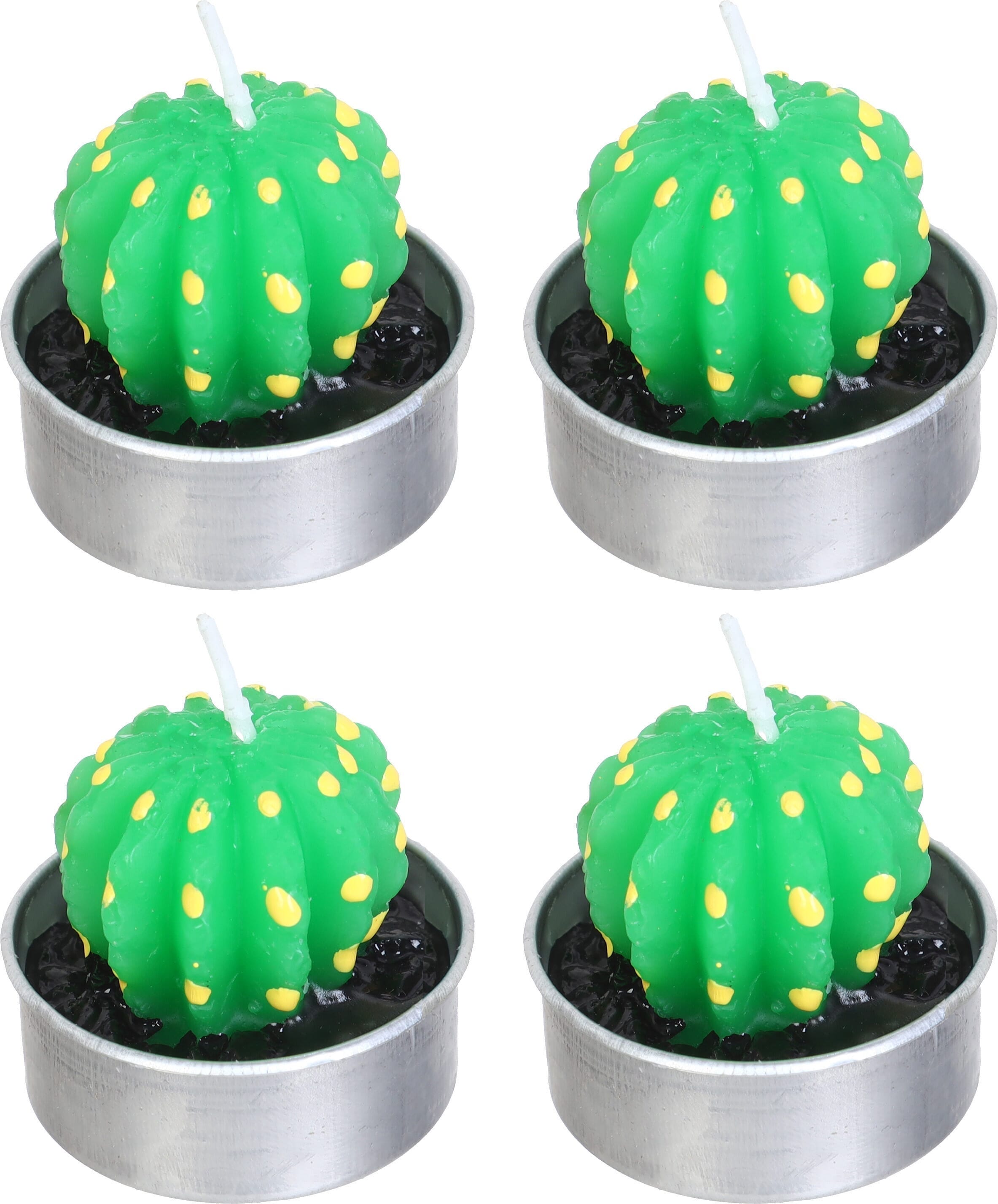 Scented Candle Set with Cactus Base, 4 Pieces - Green