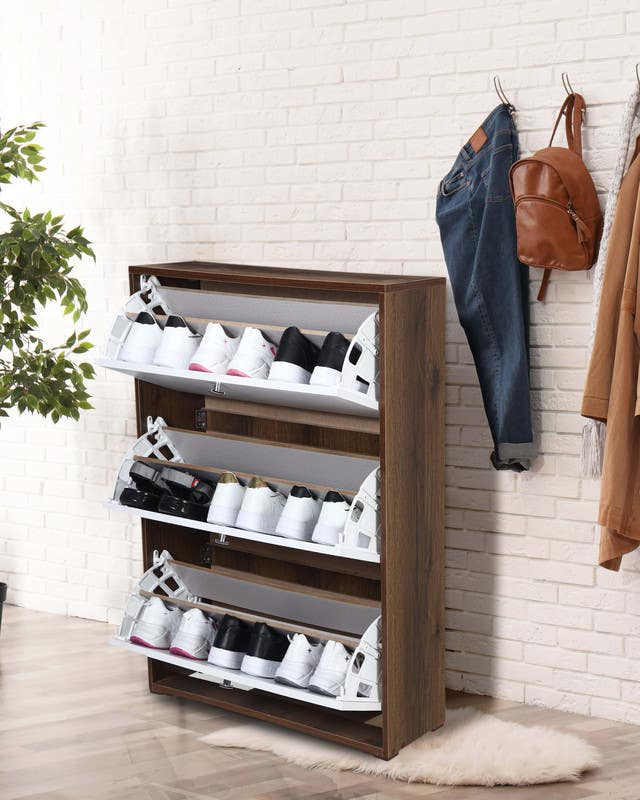 MDF Wooden Shoe Organizer, 80×100×25 Cm, 3 Drawers - Brown White