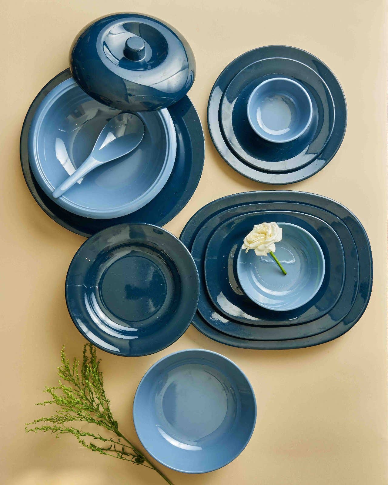 Al Shreif Round Melamine Set, 38 Pieces - Petrol Light Blue