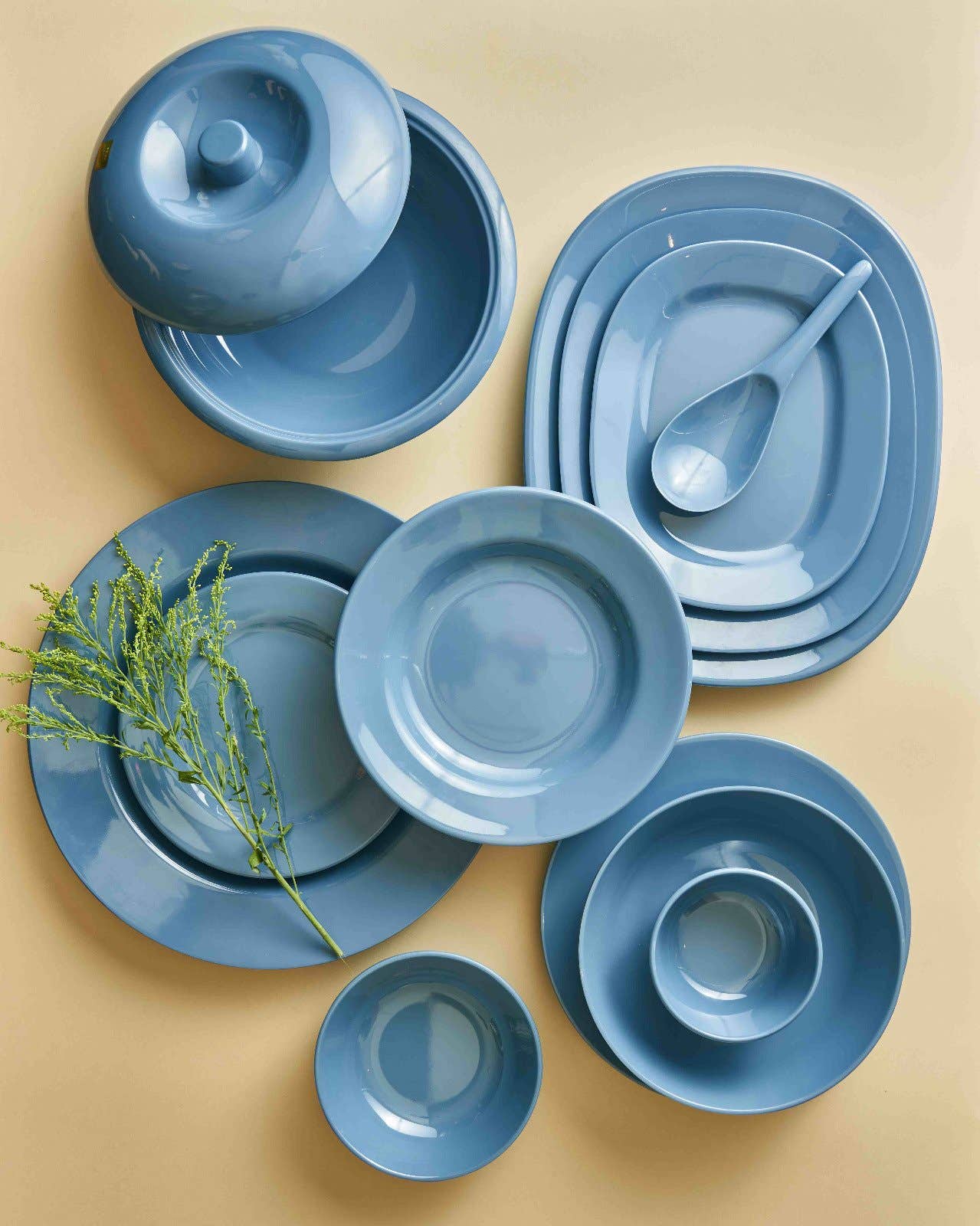 Al Sharif Round Melamine Dinner Set, 38 Pieces - Petrol