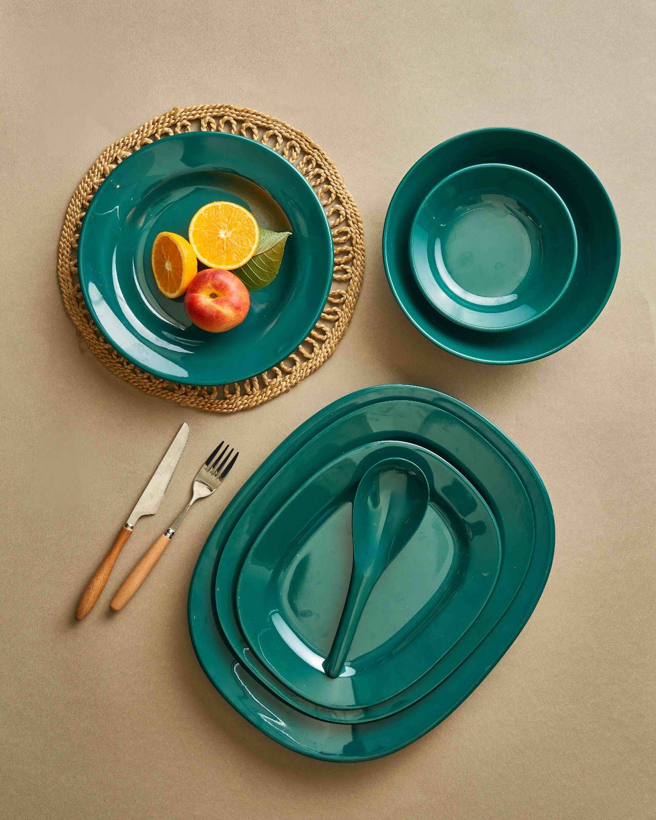 Al Shreif Round Melamine Dinner Set, 38 Pieces - Green