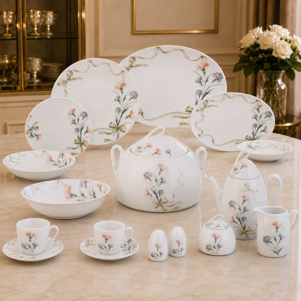 Lotus Remontada Porcelain Dinner Set, 60 Pieces - Multicolor
