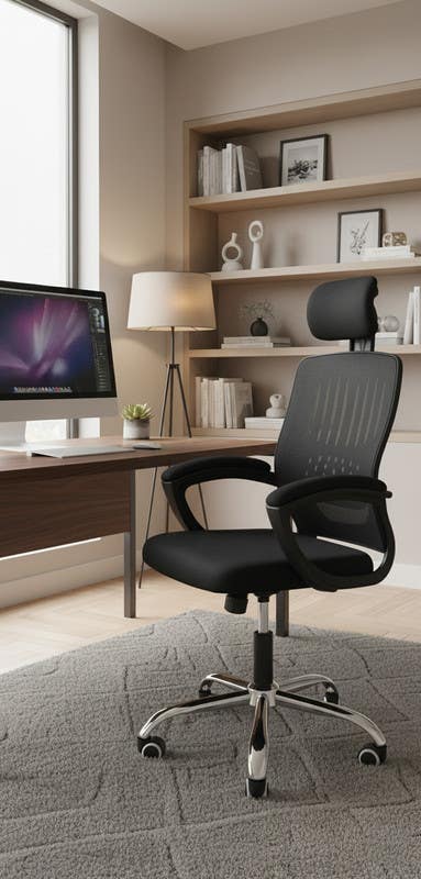 Metal Office Chair Medium Back Mesh , Hydraulic, with upholstery Armrests, 5 Wheels, 125×50×48 cm - Black