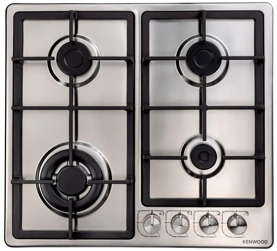 Kenwood HOB60.000SS Built-in Gas Cooker, Self-Ignition, Safety Valves, 4 Burners, 60 cm - Silver