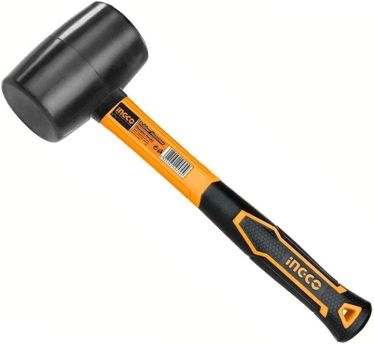 Ingco HRUH8216 Rubber Hammer, Fibreglass Handle, 450 Gm - Black Yellow