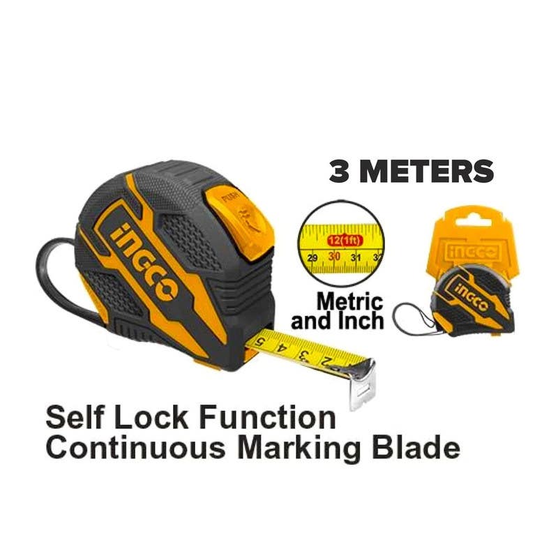 INGCO HSMT08316 Auto Lock Measuring Tape, 3 Meters - Yellow