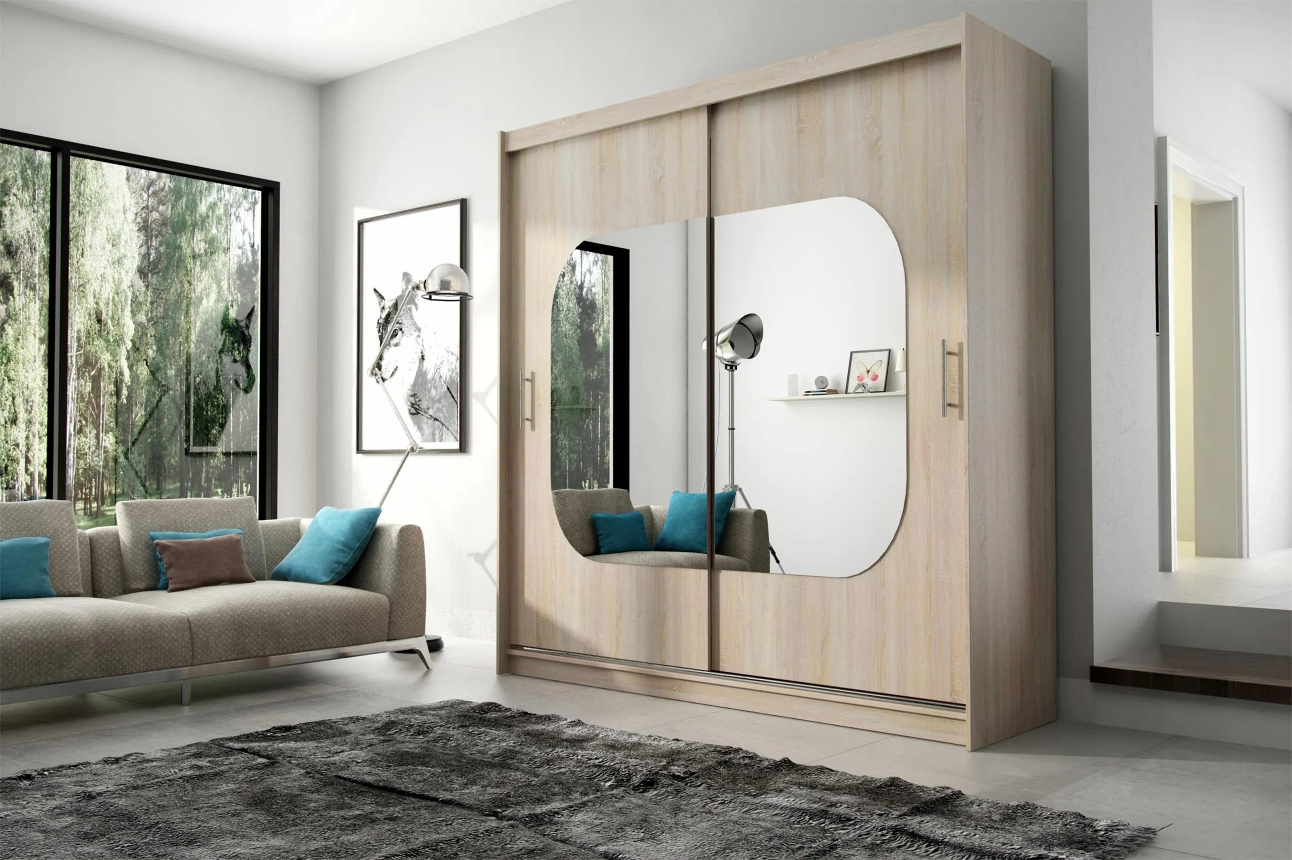 MDF Wood Wardrobe with Sliding Doors, 140x60x200 Cm - Beige