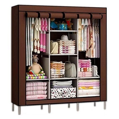 Fabric Metal Portable Wardrobe, 135x45x175 Cm - Brown