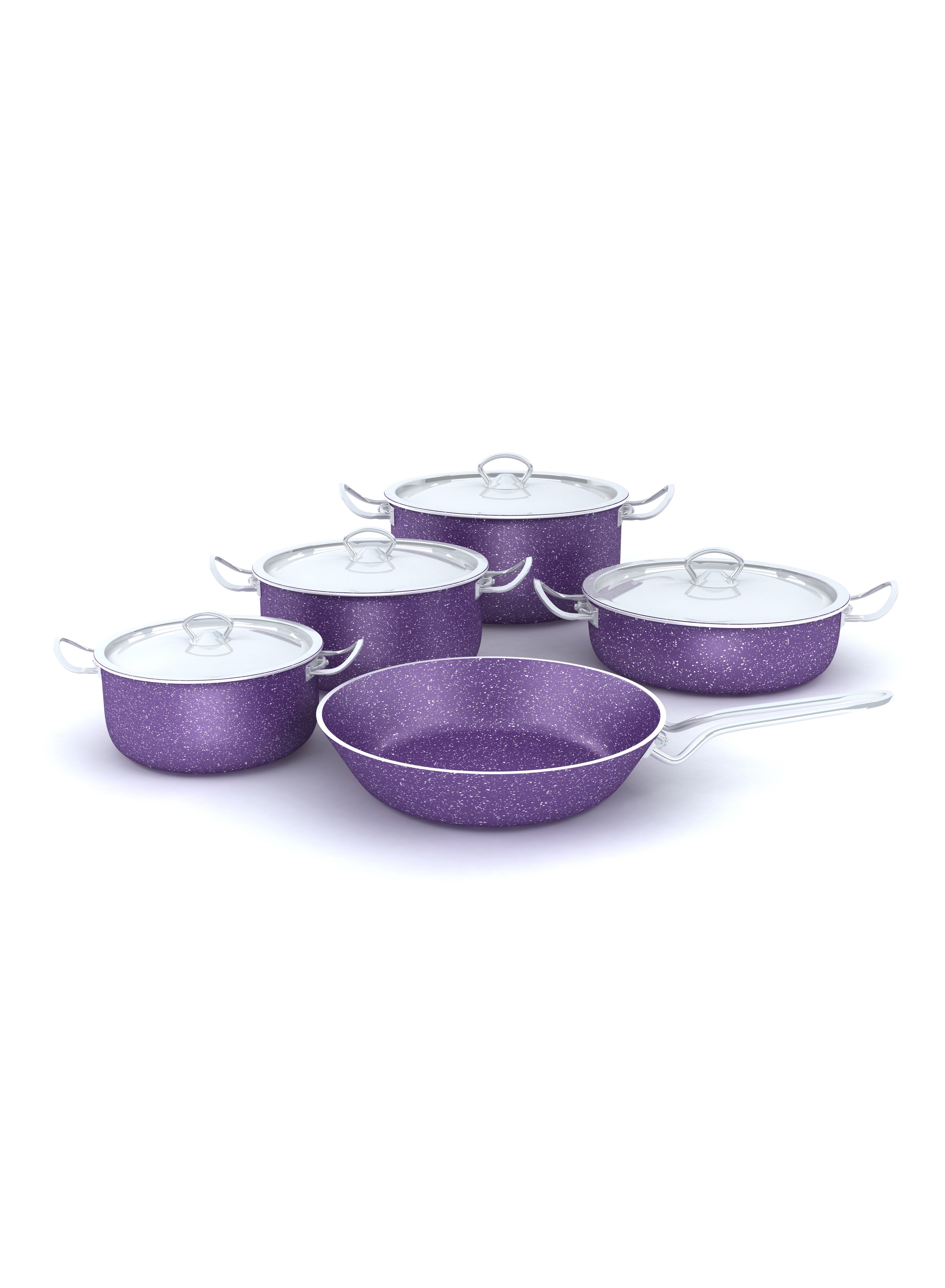 Lazord Granite Plus Cookware Set With Stainless Handle, 9 Pieces - Purple