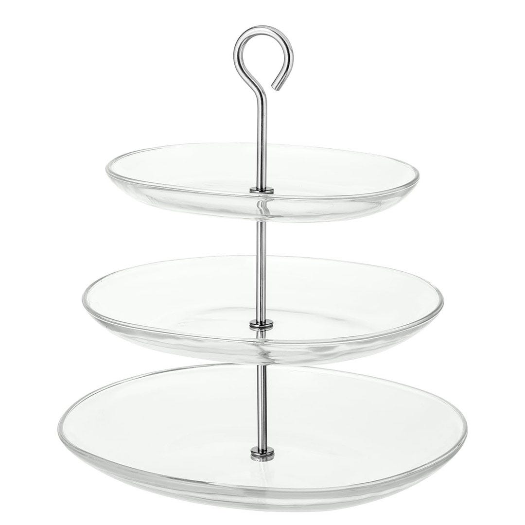 Get Ikea Dessert Serving Plate, Kvitira, Glass And Stainless Steel, 3 Tiers