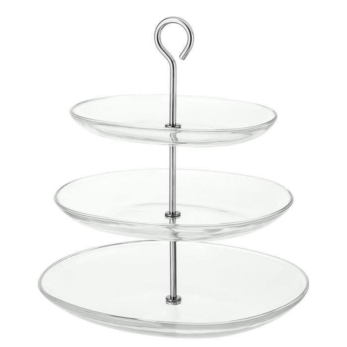 Get Ikea Dessert Serving Plate, Kvitira, Glass And Stainless Steel, 3 Tiers