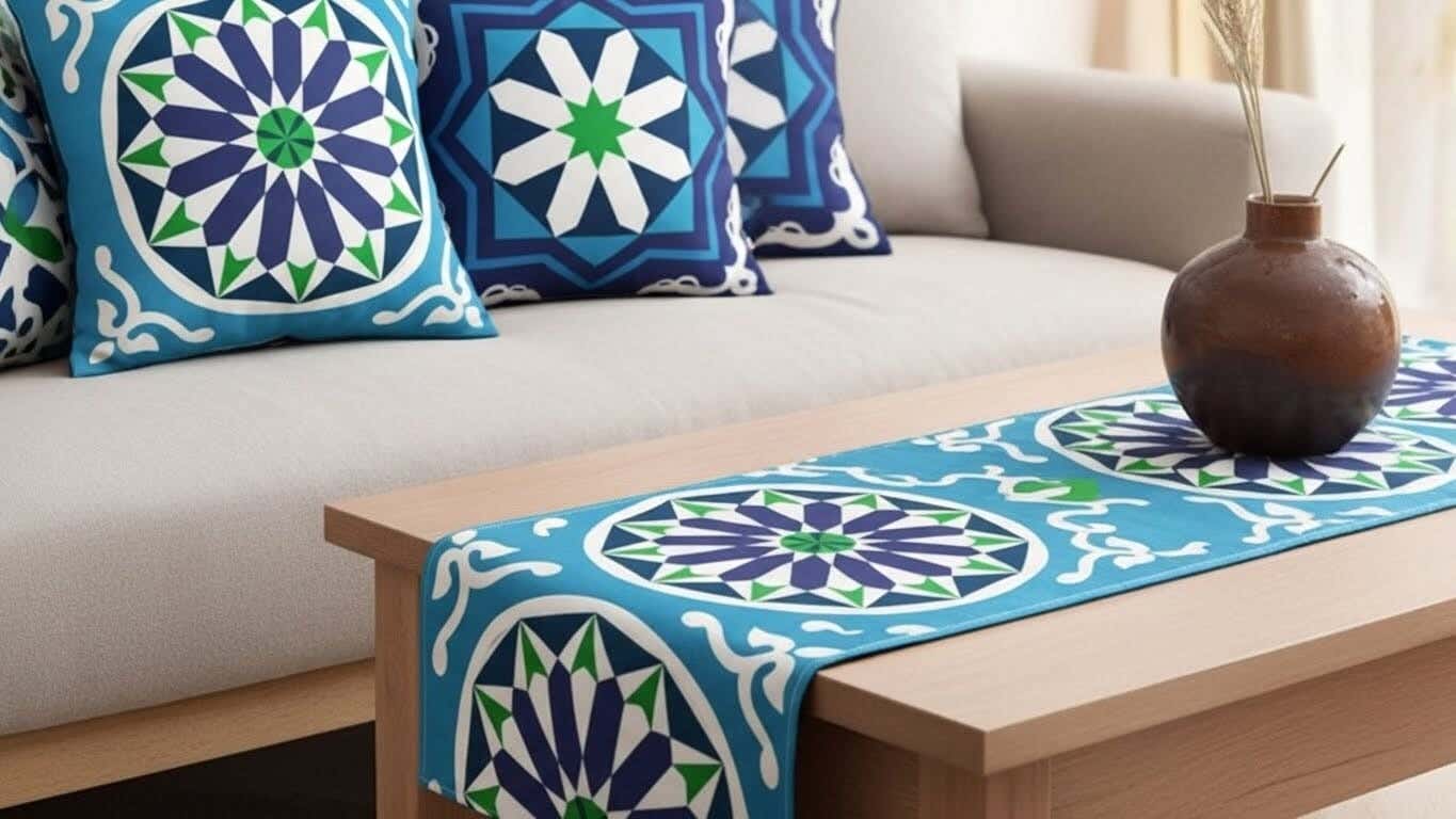 Tablecloth set with cushion cover, 4 pieces, velvet - Multicolor