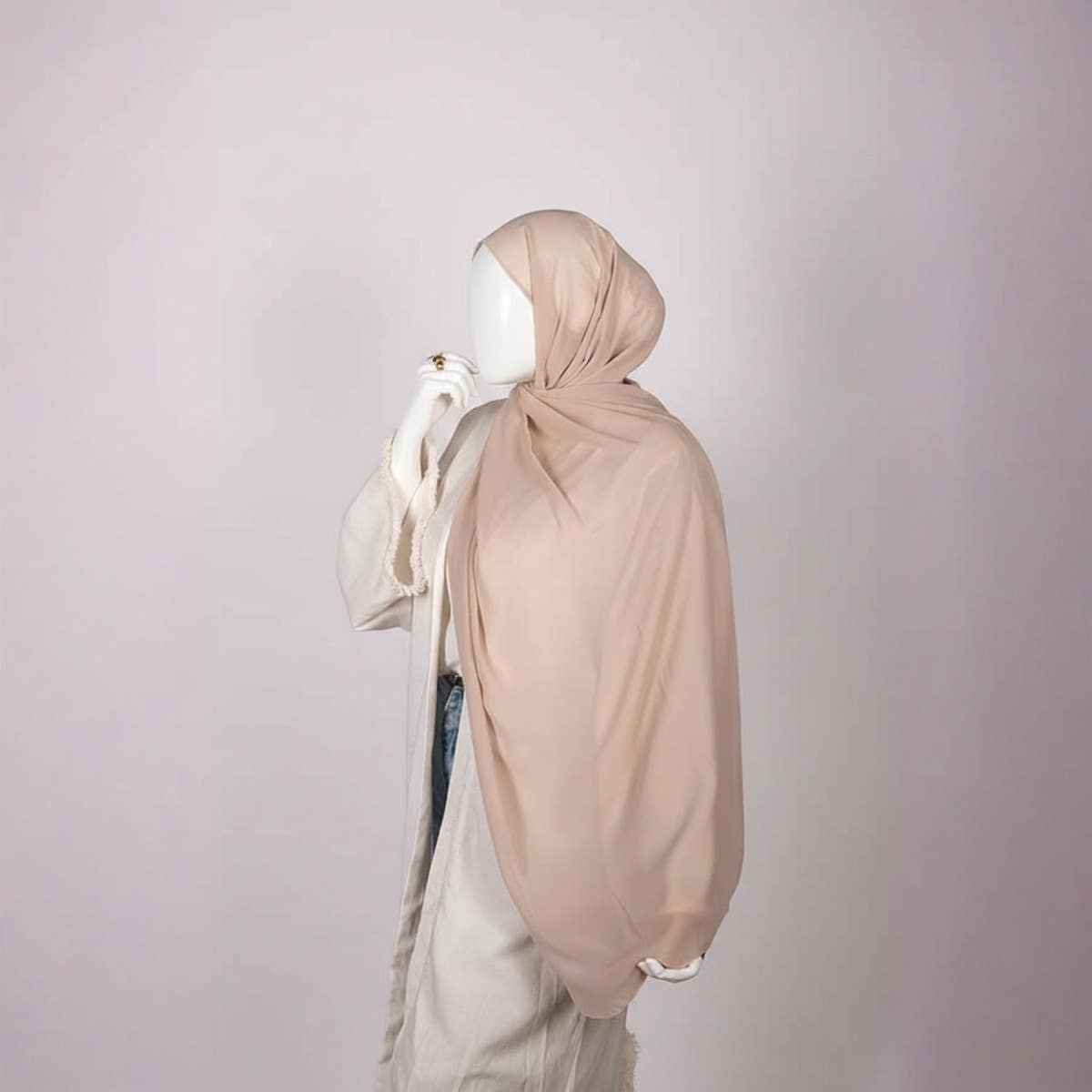 Norshoping Chiffon Plaid Scarf - Elegant Gift for Special Occasions - Elegant Fabric - Versatile Design and Perfect Accessory for Any Outfit - Hijab for Women - Size (70cm x 1.8m) Light Beige