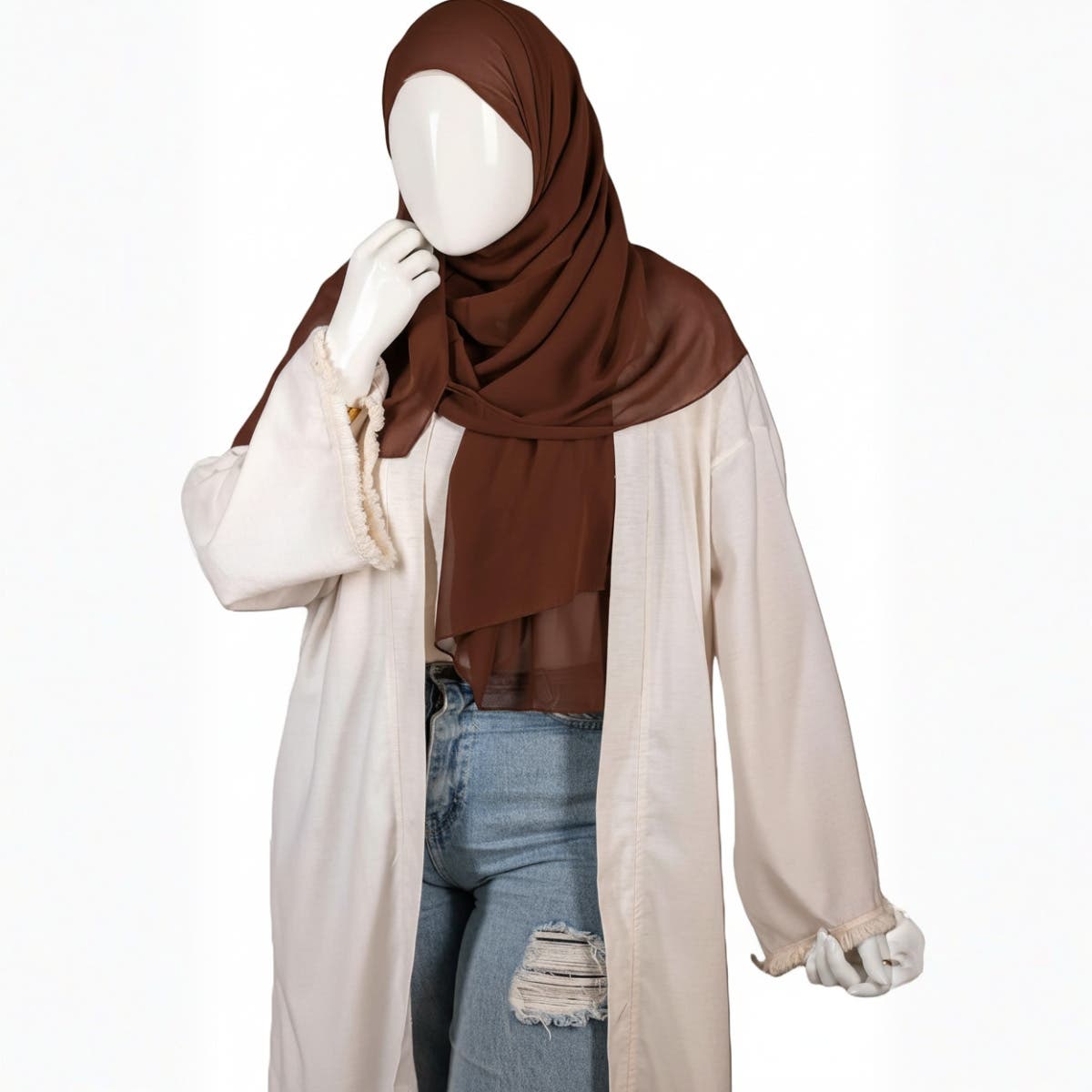Norshoping Chiffon Plaid Scarf - Elegant Gift for Special Occasions - Elegant Fabric - Versatile Design and Perfect Accessory for Any Outfit - Hijab for Women - Size (70cm x 1.8m) Plain Brown