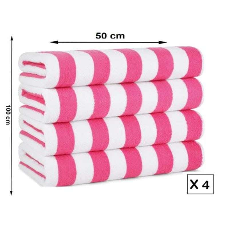 Signola Beach Towel Set, 4 Pieces, Cotton, 100 x 50 cm - Pink