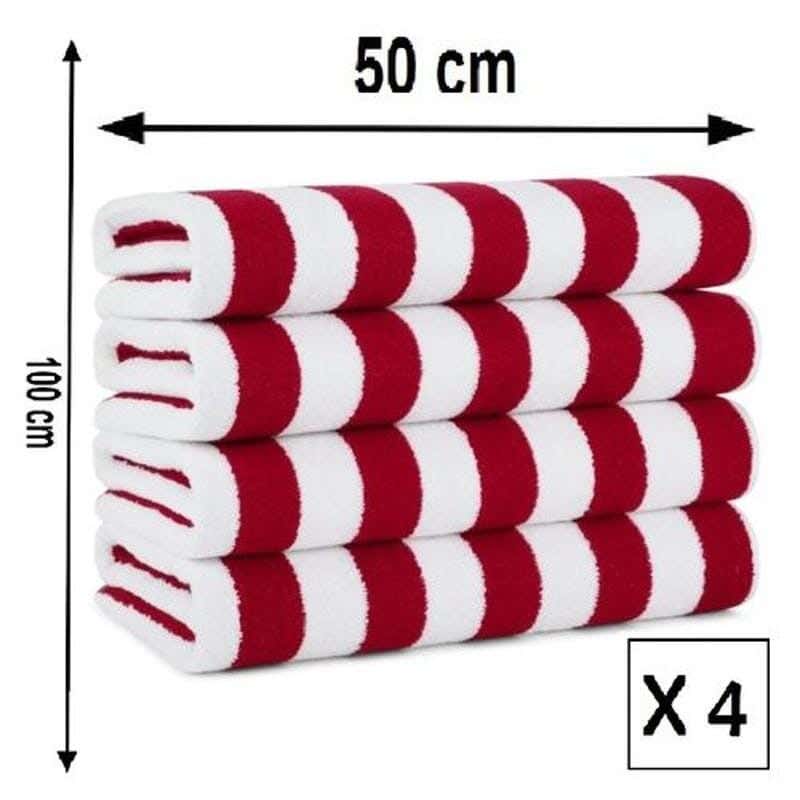 Signola Beach Towel Set, 4 Pieces, Cotton, 100 x 50 cm - Red