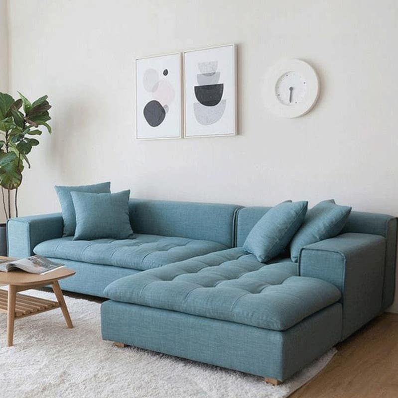 Sofa L Shape, Red Beech Wood, 250×170×75×75 , Velvet - Petrol