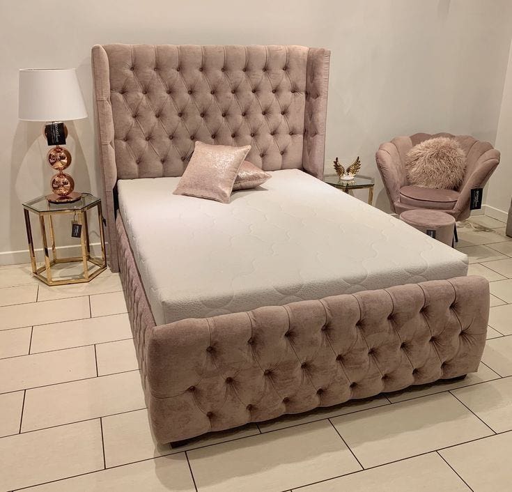 Musky Wood Bed and Contour Wood, 200×130×120 , Velvet - Beige