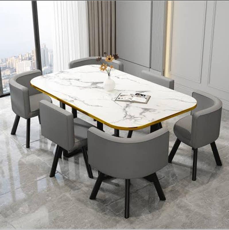Red Beech Wood Dining Room Set, 7 Pieces , Velvet - Gray White