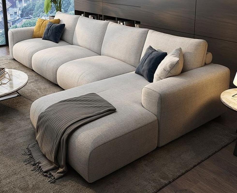 Sofa L Shape, Red Beech Wood, 290×170×75×75 , Velvet - Beige