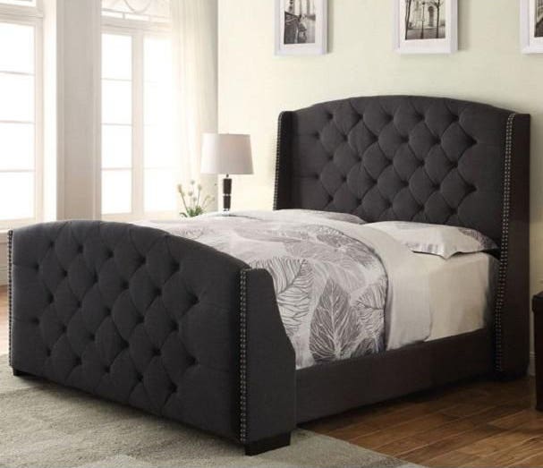 Bed Moskey Wood and Counter Wood, 200×120×160 , Velvet - Dark Grey