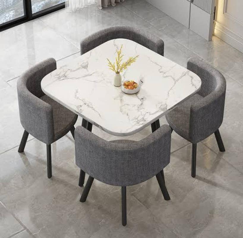 Red Beech Wood Dining Room Set, 5 Pieces , Linen Koya - Gray White