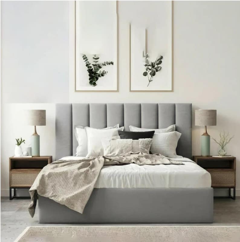 Bed Moskey Wood and Counter Wood, 200×120×160 , Velvet - Light Grey