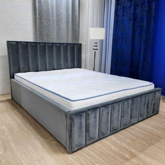 Musk Wood Bed and Contour Wood, 200×125×160 , Velvet - Grey