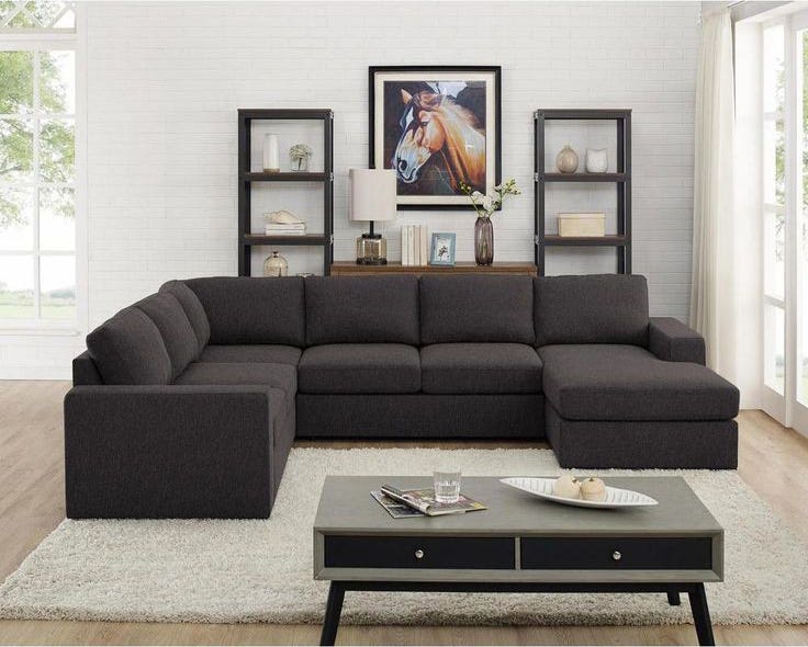 U-Shaped Sofa, Red Beech Wood, Velvet Fabric, 290X220X75X75 - Gray