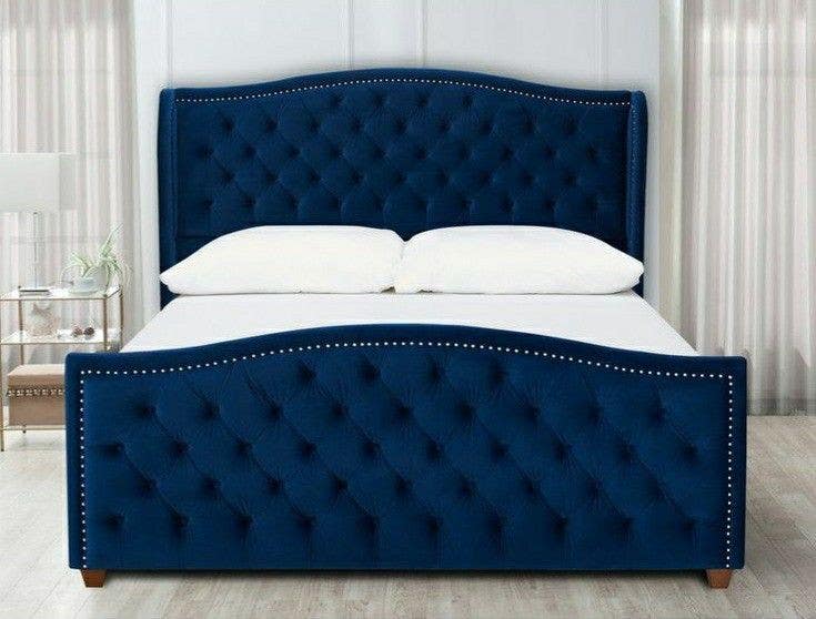 Bed Moskey Wood and Counter Wood, 200×120×180 , Velvet - Navy