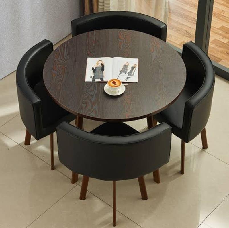 Red Beech Wood Dining Room Set, 5 Pieces - Black Brown