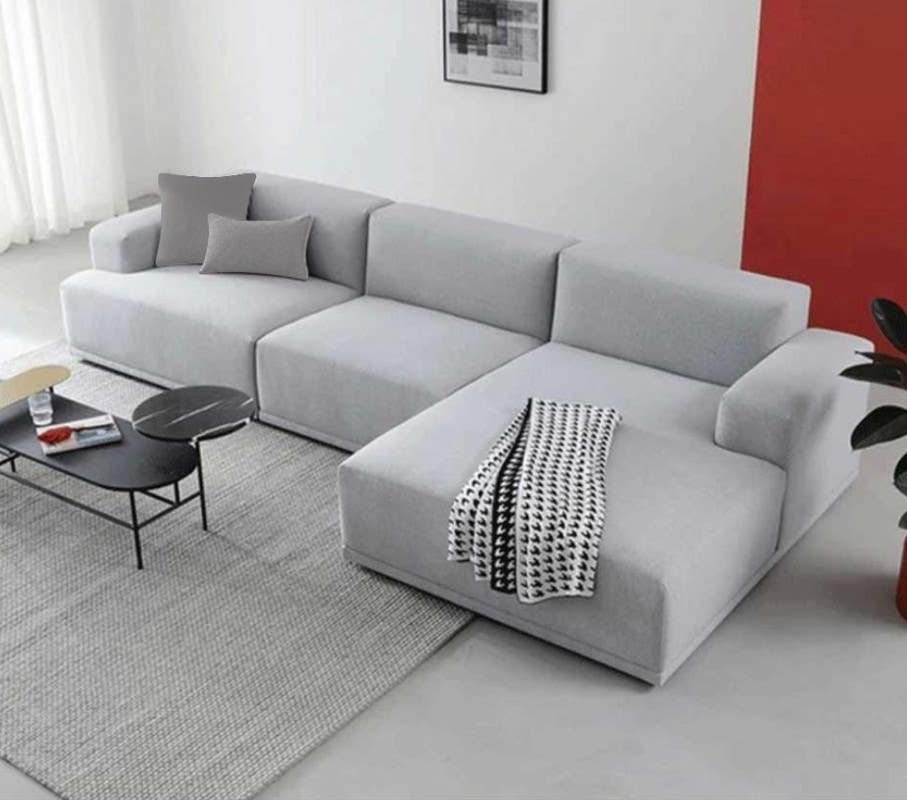 Sofa L Shape, Red Beech Wood, 280×160×75×80 , Velvet - Grey