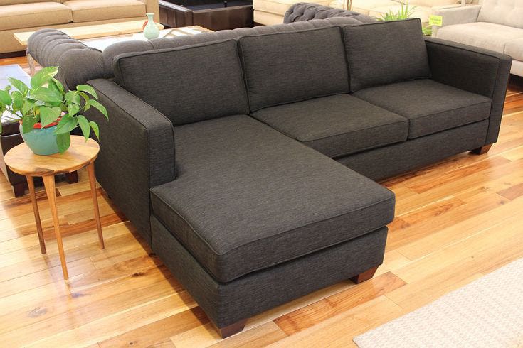 Sofa L Shape, Red Beech Wood, 220×170×75×75 , Linen Koya - Grey