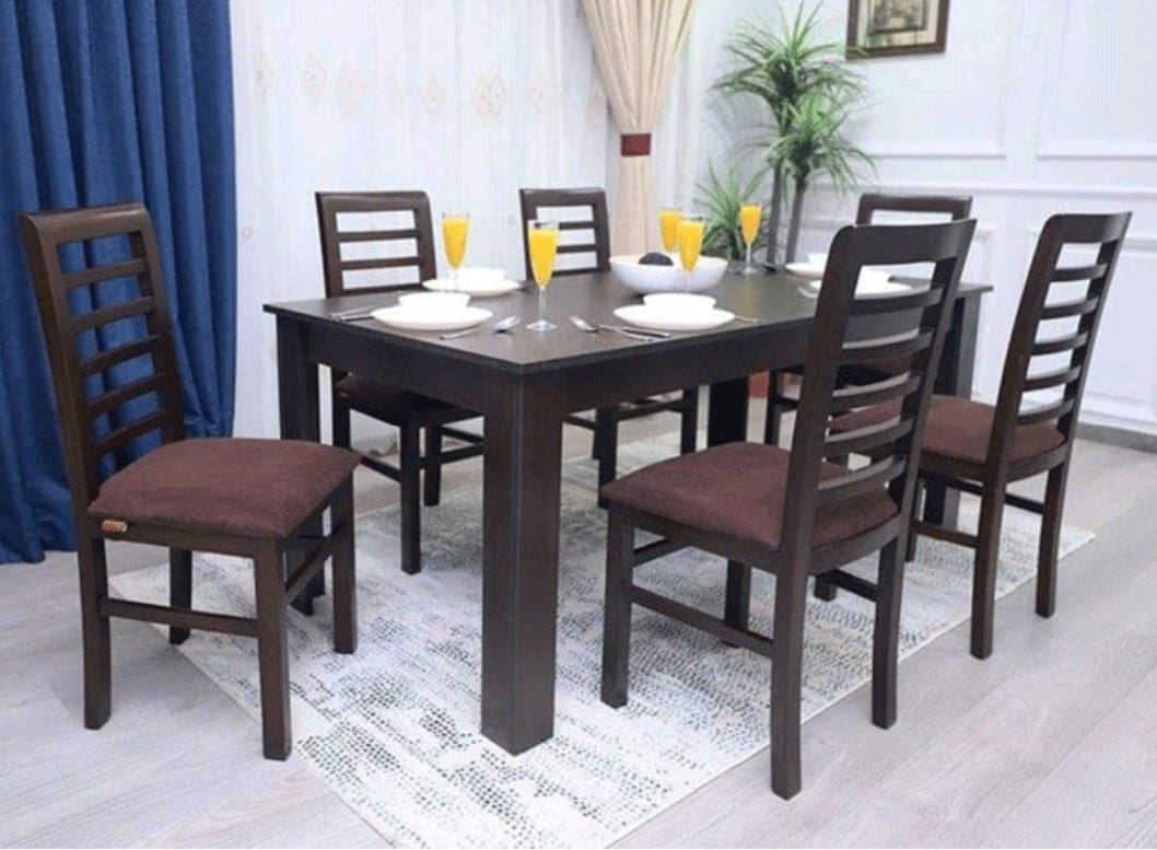 Red Beech Wood Dining Room Set, 7 Pieces , Velvet - Brown