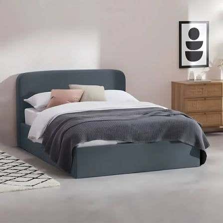 Queen Capitonné Bed, Beech Wood, Suede Upholstery, 200 X 160 Cm, Height 122 Cm - Grey