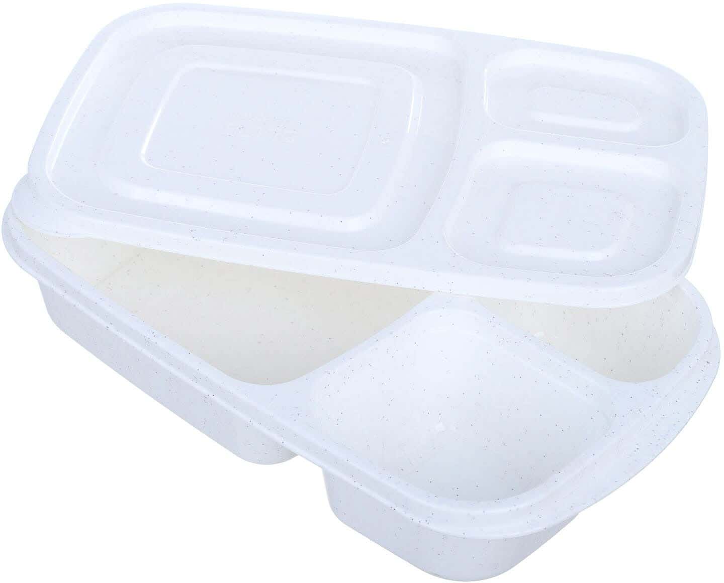 Elite Divided Plastic Lunch Box, 3 Eyes, 800 ml, 23×11 cm - White