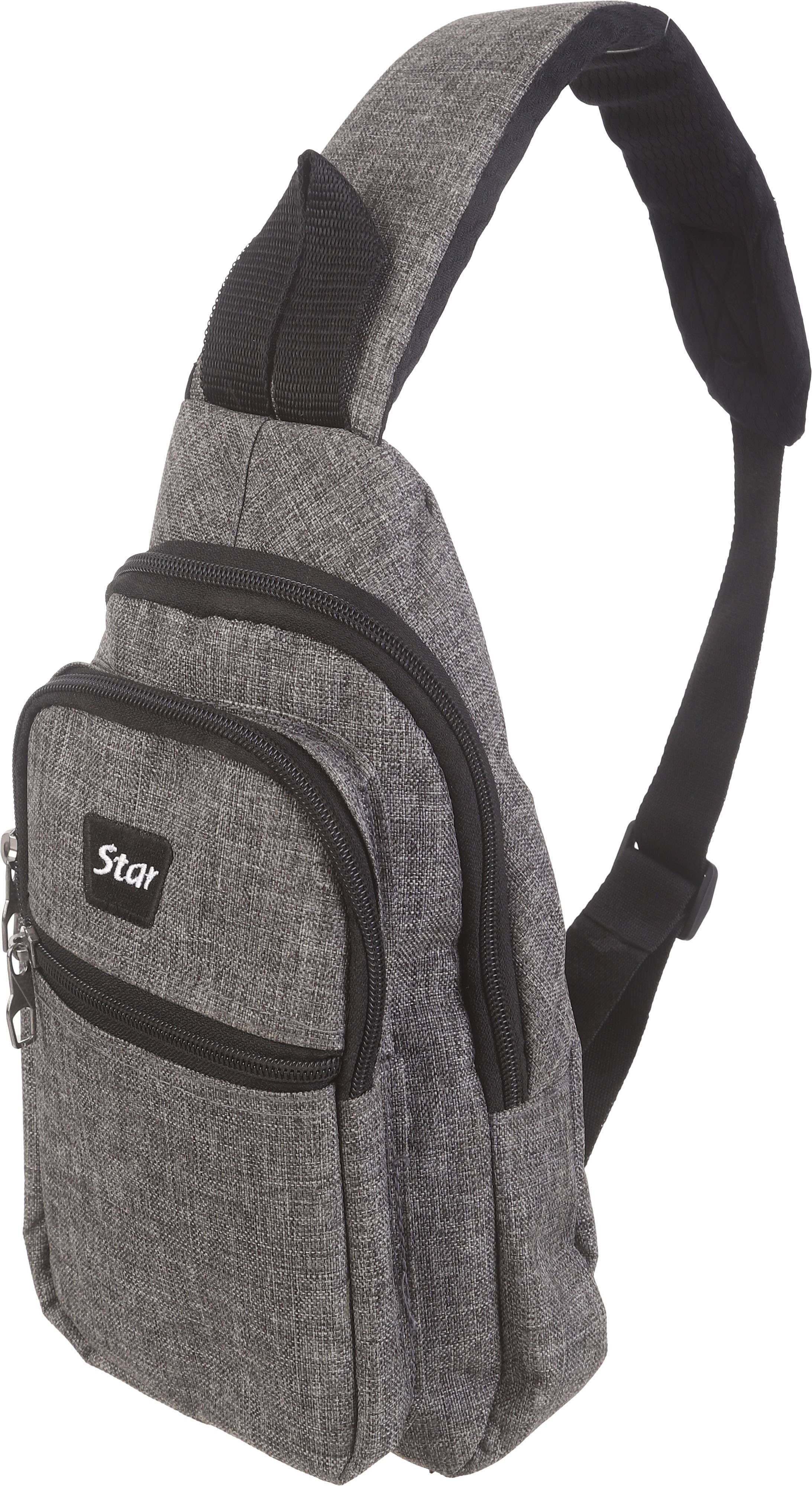 Star Fabric Cross Bag for Men, 17×29 cm, 4 Zippers - Grey