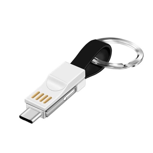 Keendex Compact 3 In 1 Magnetic Keychain Type C Lightning USB Cable, Kx3516 - Black and White