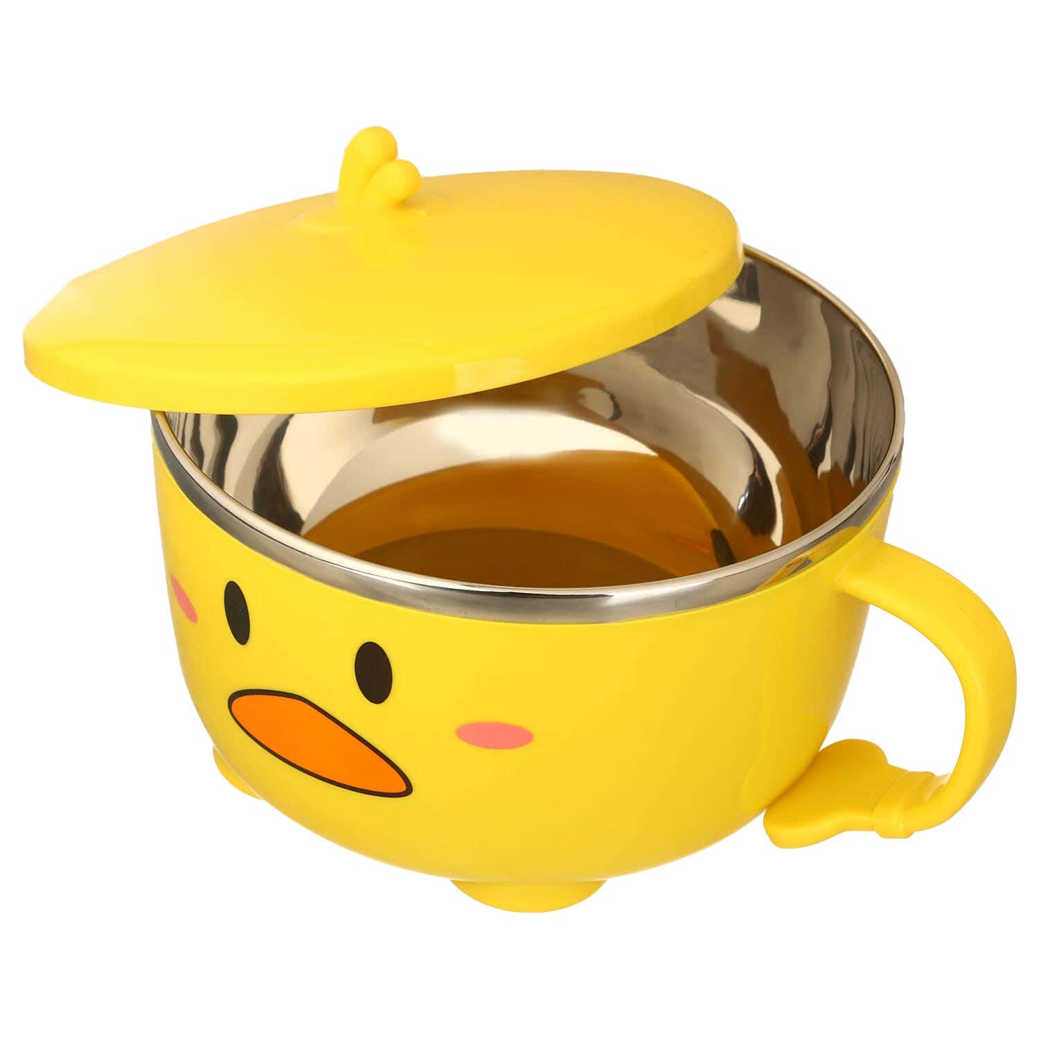 Plastic Food Storage Bowl In The Shape Of A Duck, Stainless Steel Core, 16 Cm - Yellow