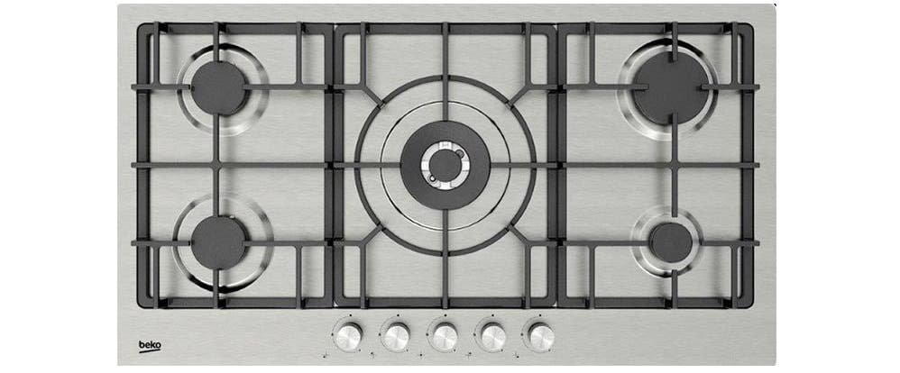 Beko HIMW95226SXEL Built-in Gas Cooker, 90 cm, 5 Burners, Cast Iron Holders, Full Safety, Stainless Steel - Silver