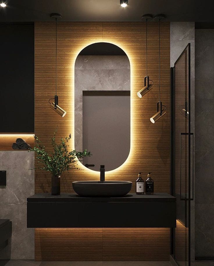 Lion Hose Modern Illuminated Touch Sensor Wall Mirror, 50×100×3 Cm - Yellow Light