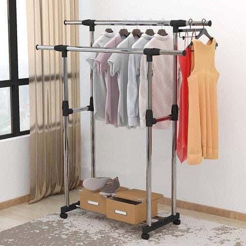 Double Metal Clothes Stand And Organizer, 160×160 Cm - Grey