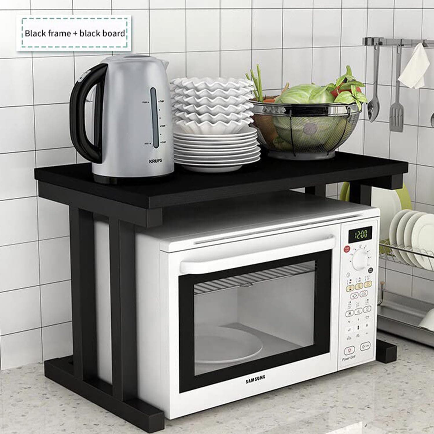 2 Shelf Metal Kitchen Storage Unit, 38×60×38.5 Cm - Black