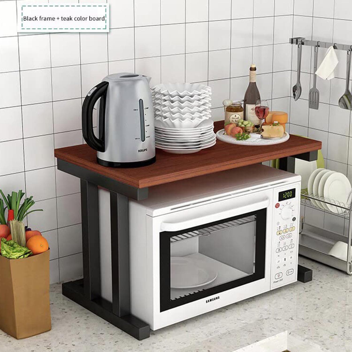 2 Shelf Metal Kitchen Storage Unit, 38×60×38.5 Cm - Black