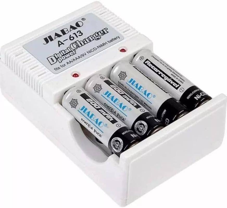 Jabio A613 Battery Charger, With 4 Rechargeable Batteries - White