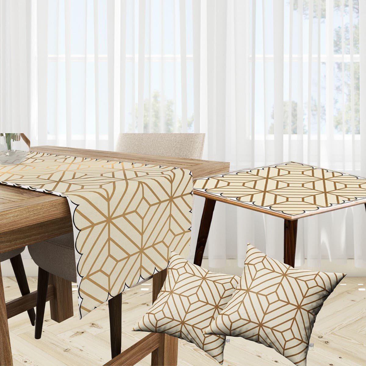 Velvet Runner Dinner Tablecloth, With 2 Cushion Covers - Multicolor, With 2 Side Tablecloth Free