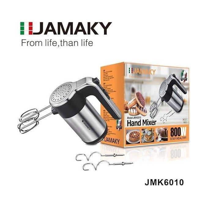 Jamaky JMK6010 Hand Mixer, 5 Speeds, 800 Watt - Black Silver
