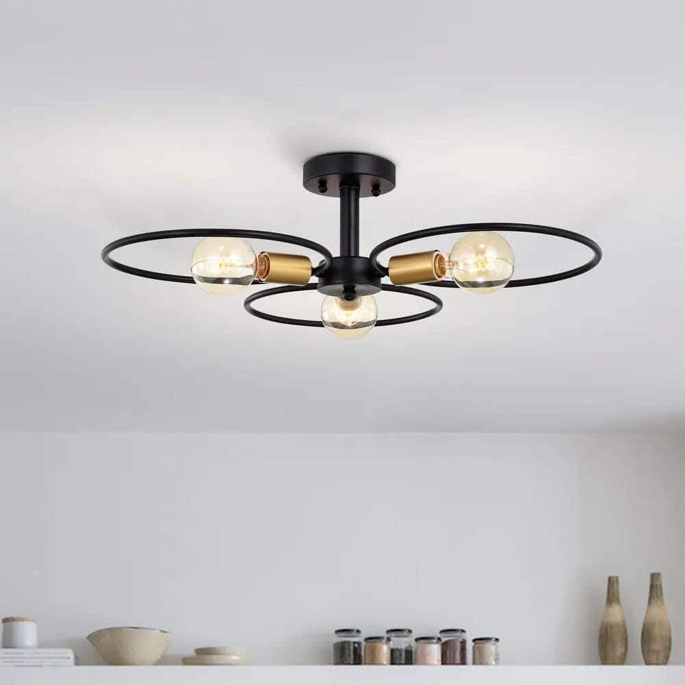 Joky Electrostatic Powder-Coated Steel Chandelier, 60X60 Cm - Black Gold