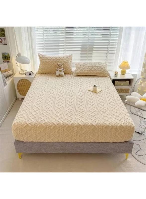 Bed warmer set, faux fur material, 3 pieces, 160x200 cm - off-white