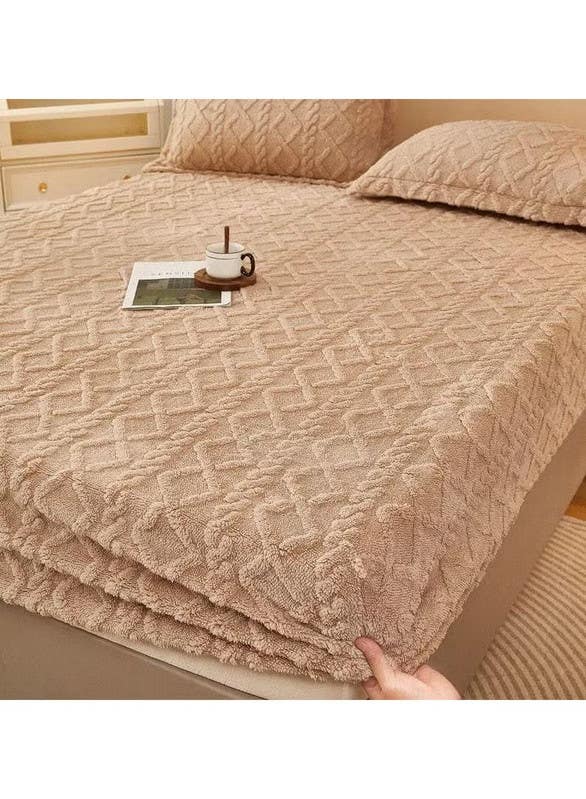 Bed warmer set, faux fur material, 3 pieces, 120x200 cm - Beige